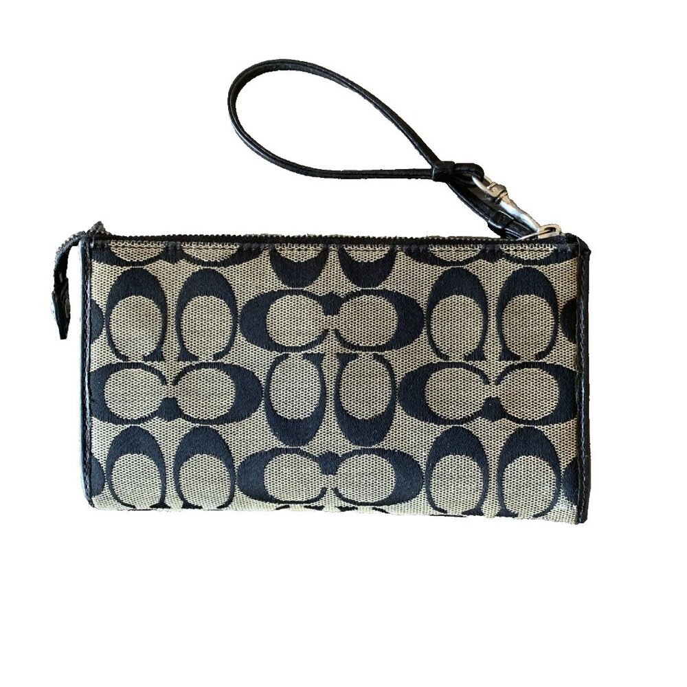 Vintage Coach Signature Black and Light‎ Gray Wallet Wristlet - Picture 4 of 11